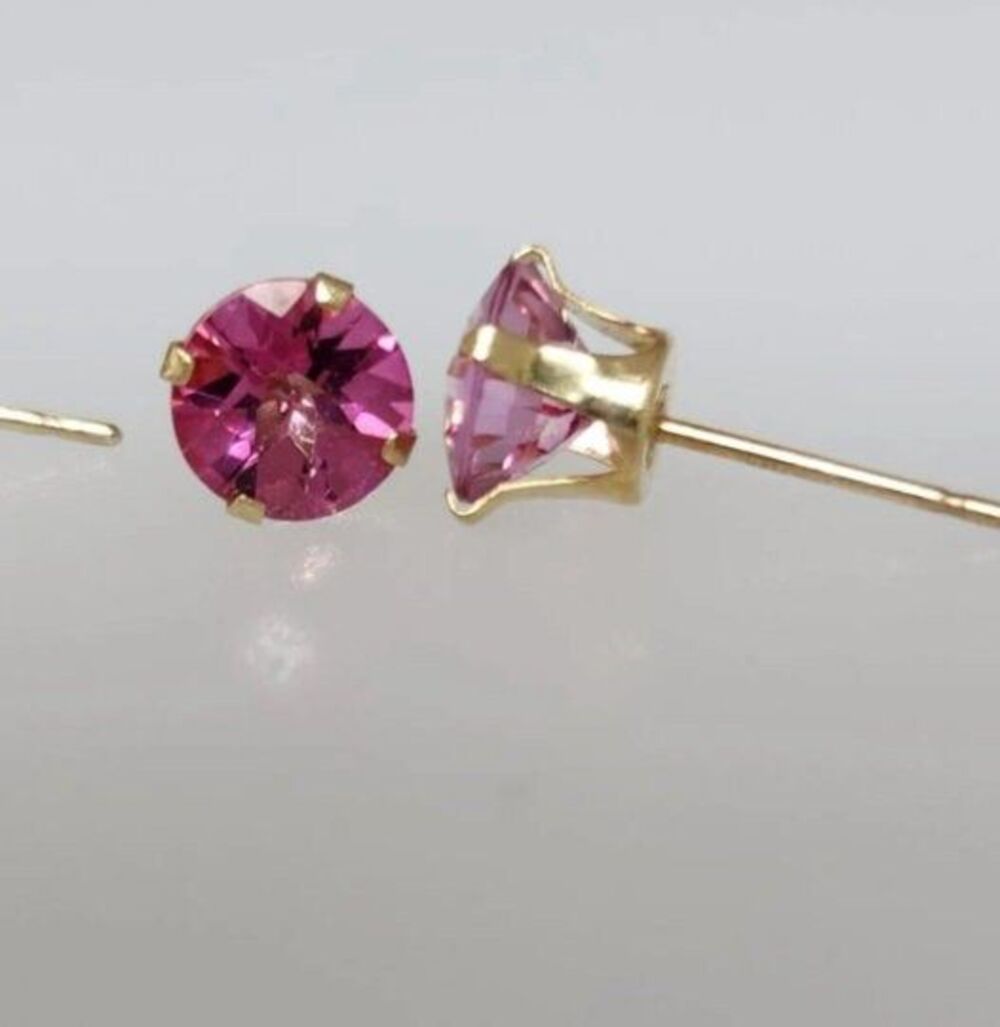 Mystic Topaz 14kt Gold Stud Earrings, 5mm Round Cut - Picture 4 of 7